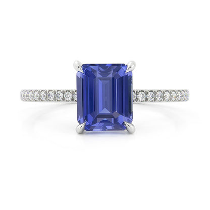 Gold Solitaire Emerald Sapphire Ring With Accents Natural Earth Mined Diamonds 3.50 Carats