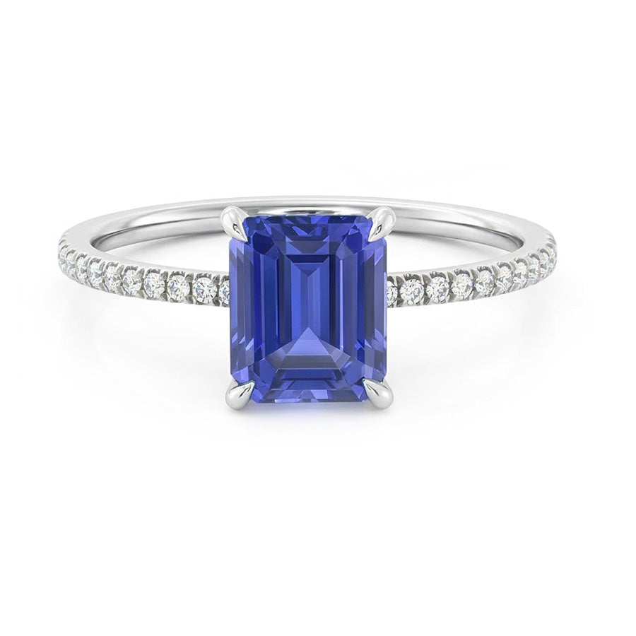 Gold Solitaire Emerald Sapphire Ring With Accents Natural Earth Mined Diamonds 3.50 Carats