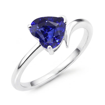 Gold Solitaire Heart Natural Blue Sapphire Ring 1.50 Carats