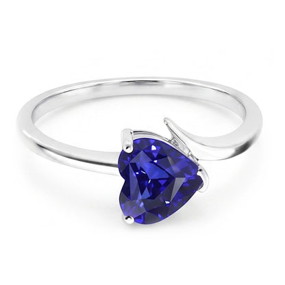 Gold Solitaire Heart Natural Blue Sapphire Ring 1.50 Carats