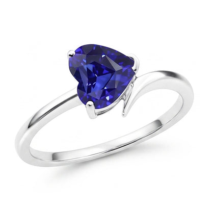 Gold Solitaire Heart Natural Blue Sapphire Ring 1.50 Carats