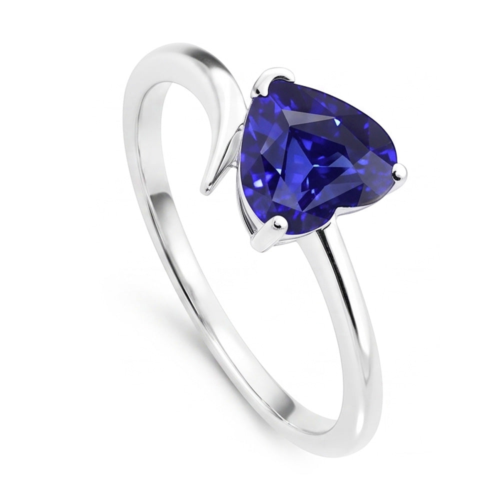 Gold Solitaire Heart Natural Blue Sapphire Ring 1.50 Carats