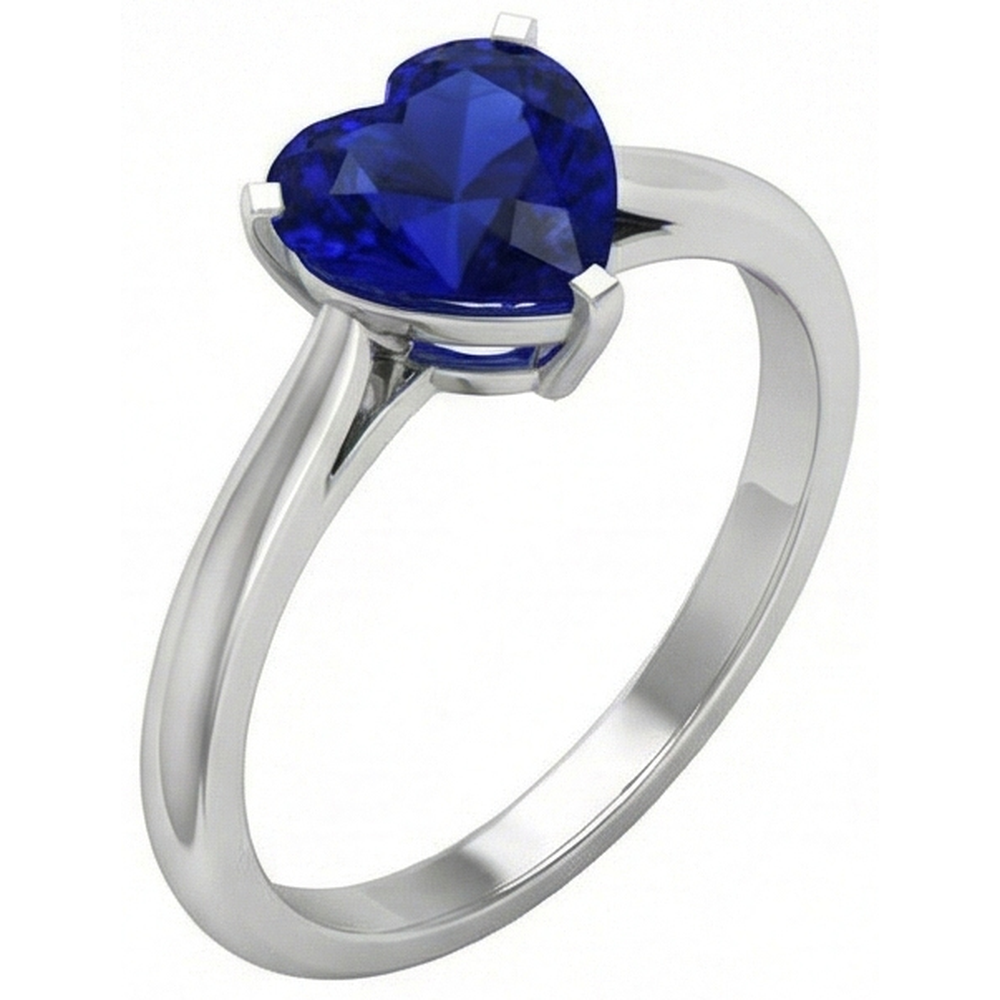 Natural Real ( Not Lab Grown )  Gold Solitaire Heart Sri Lankan Sapphire Ring Prong Set 2 Carats