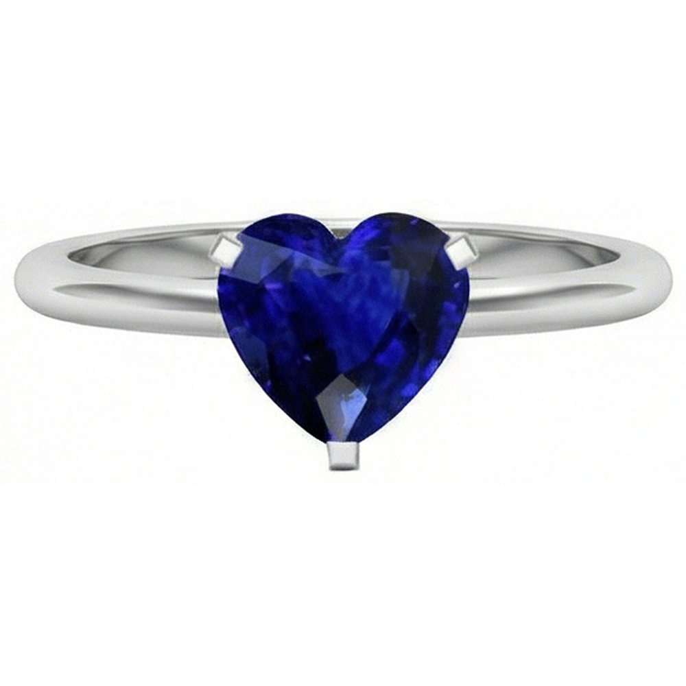 Natural Real ( Not Lab Grown )  Gold Solitaire Heart Sri Lankan Sapphire Ring Prong Set 2 Carats