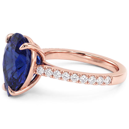 Gold Solitaire Pear Ceylon Sapphire Ring & Pave Set Natural Earth Mined Diamonds 3 Carats