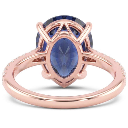 Gold Solitaire Pear Ceylon Sapphire Ring & Pave Set Natural Earth Mined Diamonds 3 Carats