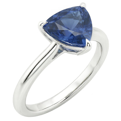 Gold Solitaire Ring Trillion Natural Blue Sapphire 1.50 Carats