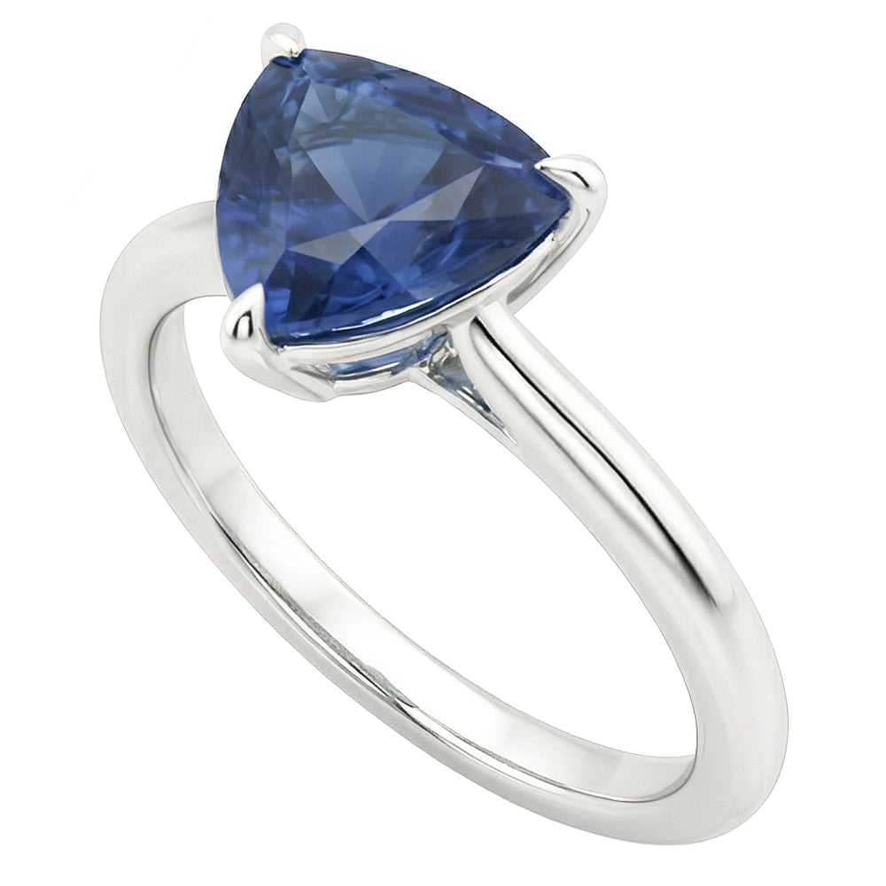 Gold Solitaire Ring Trillion Natural Blue Sapphire 1.50 Carats