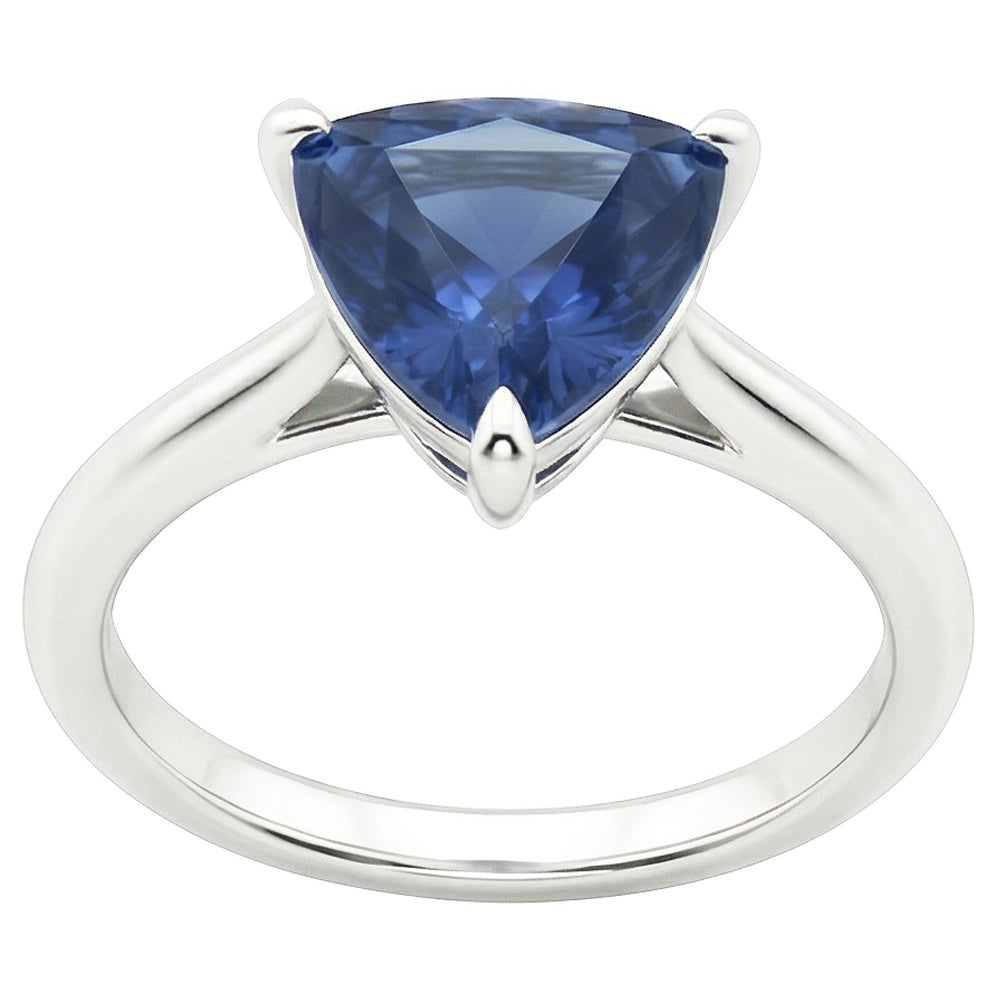 Gold Solitaire Ring Trillion Natural Blue Sapphire 1.50 Carats