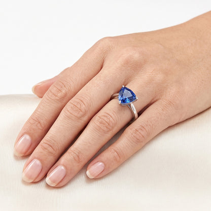 Gold Solitaire Ring Trillion Natural Blue Sapphire 1.50 Carats