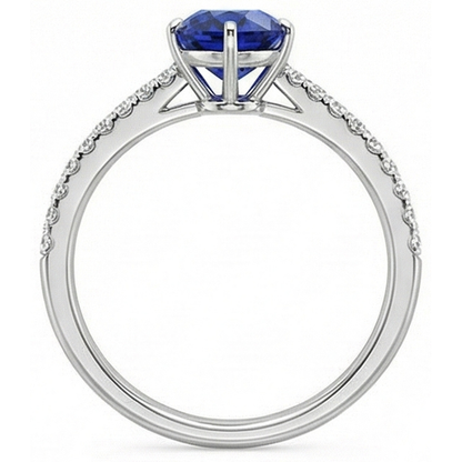Natural Real ( Not Lab Grown )  Gold Solitaire Ring With Accents Sri Lankan Sapphire Pear Cut 5 Carats