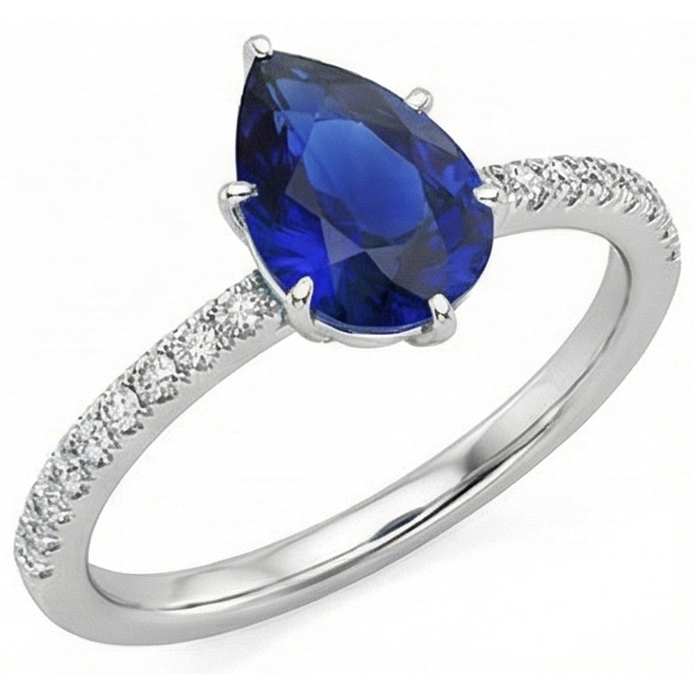 Natural Real ( Not Lab Grown )  Gold Solitaire Ring With Accents Sri Lankan Sapphire Pear Cut 5 Carats