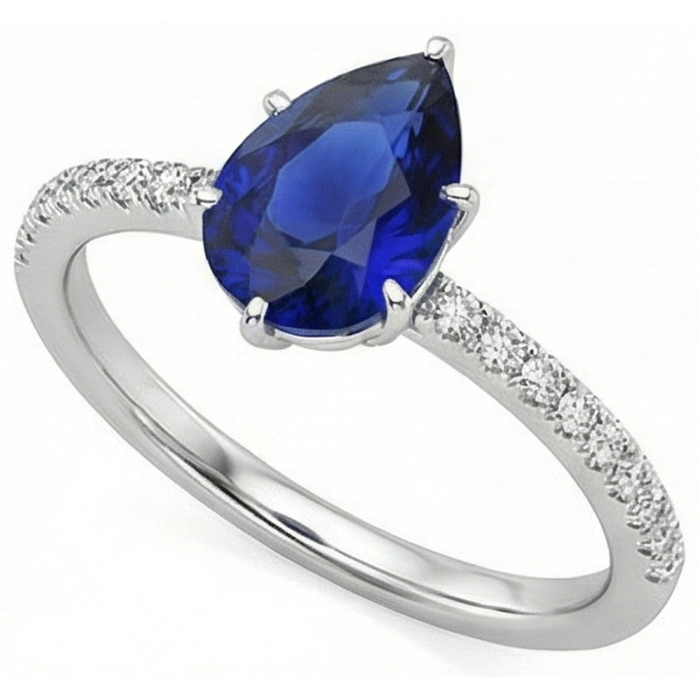 Natural Real ( Not Lab Grown )  Gold Solitaire Ring With Accents Sri Lankan Sapphire Pear Cut 5 Carats