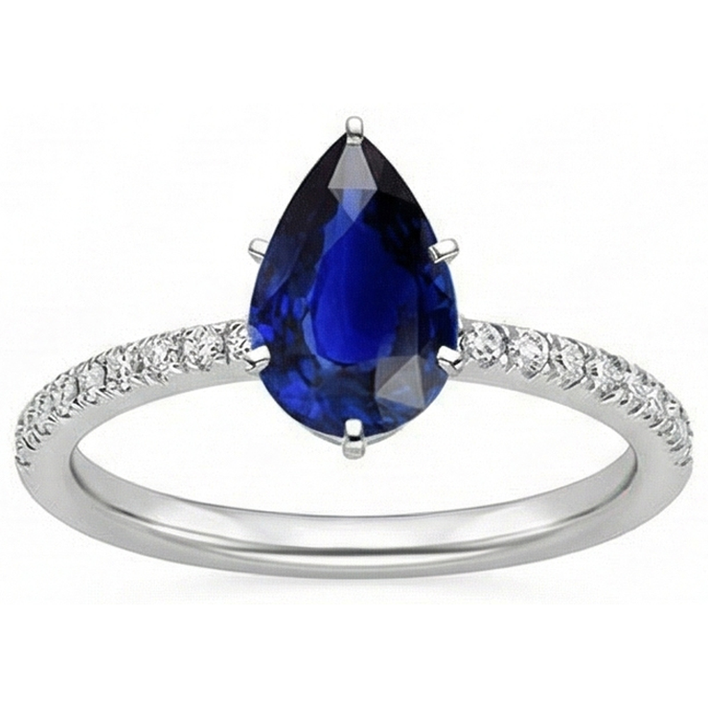 Natural Real ( Not Lab Grown )  Gold Solitaire Ring With Accents Sri Lankan Sapphire Pear Cut 5 Carats