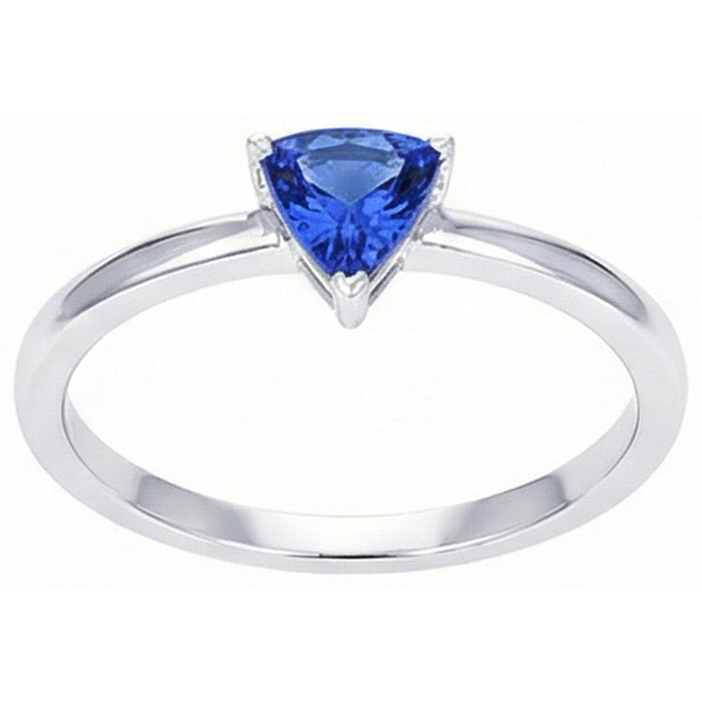 Natural Real ( Not Lab Grown ) Gold Solitaire Trillion Sri Lankan Sapphire Ring 0.50 Carats Jewelry