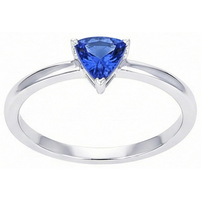 Natural Real ( Not Lab Grown ) Gold Solitaire Trillion Sri Lankan Sapphire Ring 0.50 Carats Jewelry