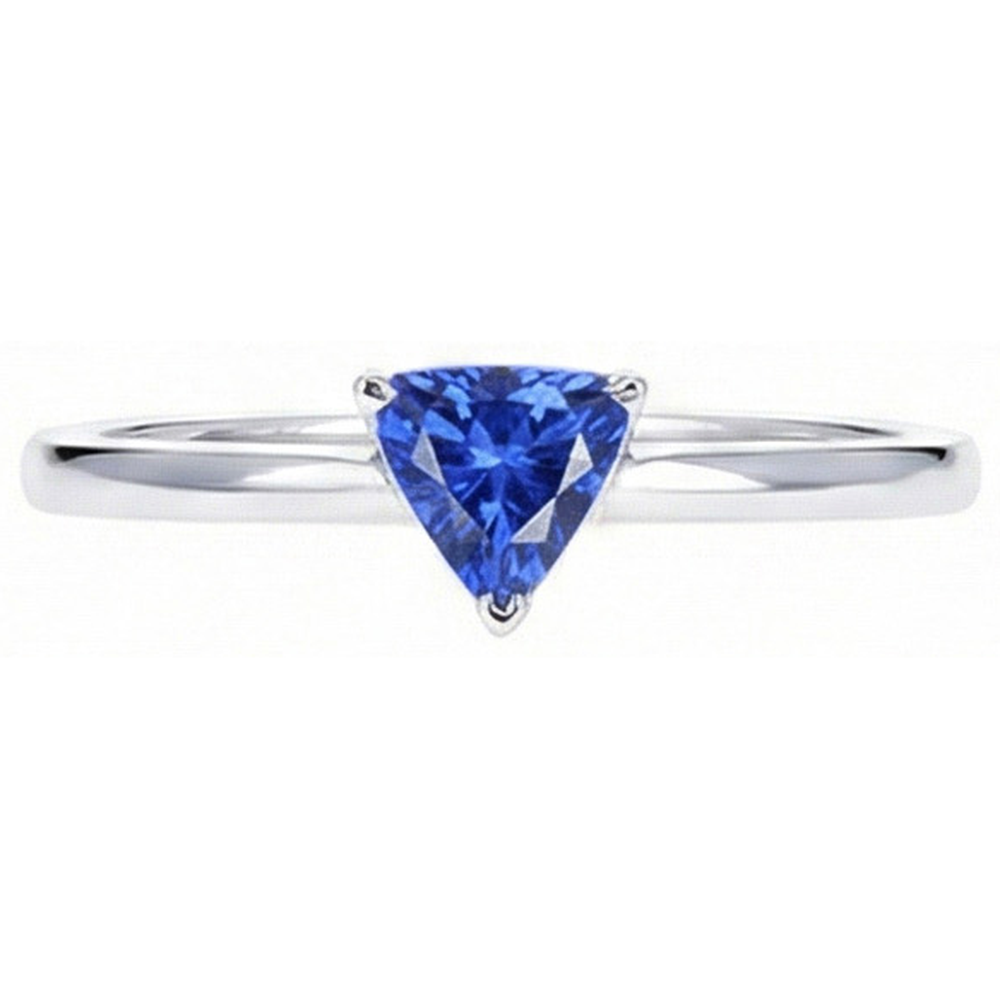 Natural Real ( Not Lab Grown ) Gold Solitaire Trillion Sri Lankan Sapphire Ring 0.50 Carats Jewelry