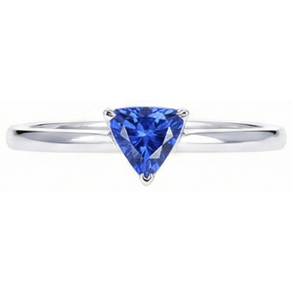 Natural Real ( Not Lab Grown ) Gold Solitaire Trillion Sri Lankan Sapphire Ring 0.50 Carats Jewelry