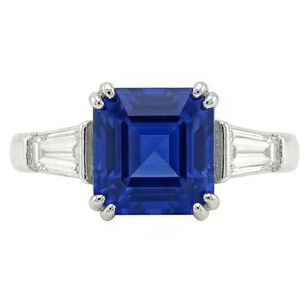 natural asscher sapphire 2.50ct ring front view