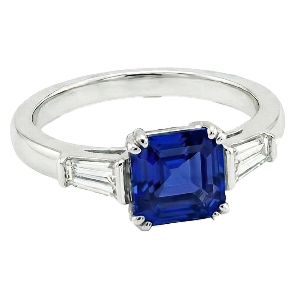 natural asscher sapphire 2.50ct ring side angle