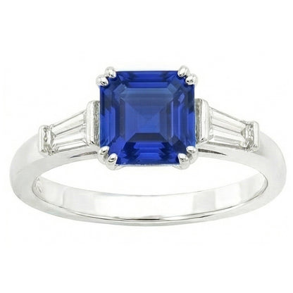 natural asscher sapphire 2.50ct ring close up detail