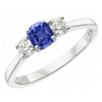 Gold Three Stone Engagement Ring Radiant Sapphire 2 Carat Natural Earth Mined Diamonds