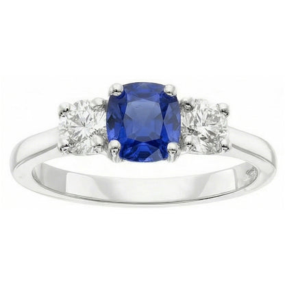 Gold Three Stone Engagement Ring Radiant Sapphire 2 Carat Natural Earth Mined Diamonds