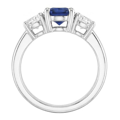 Gold Three Stone Round Natural Earth Mined Diamond Ring Ceylon Sapphire 2.50 Carats