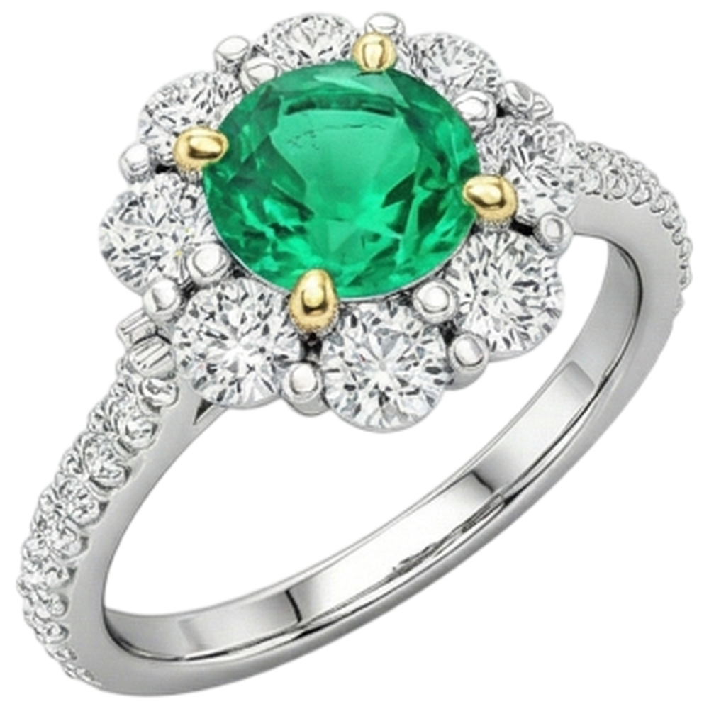 Natural Real ( Not Lab Grown ) Gold Wedding Ring Green Emerald GIA Halo Ladies Jewelry