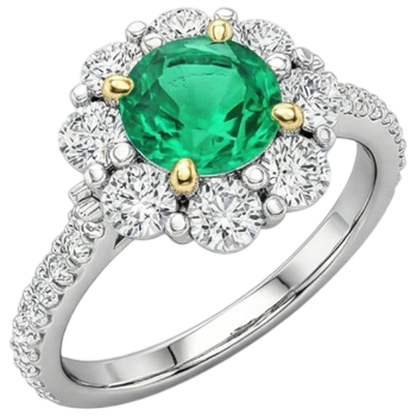 Natural Real ( Not Lab Grown ) Gold Wedding Ring Green Emerald GIA Halo Ladies Jewelry