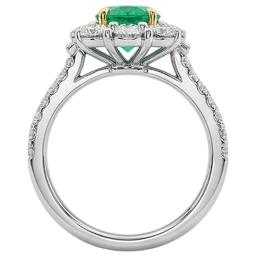 Natural Real ( Not Lab Grown ) Gold Wedding Ring Green Emerald GIA Halo Ladies Jewelry