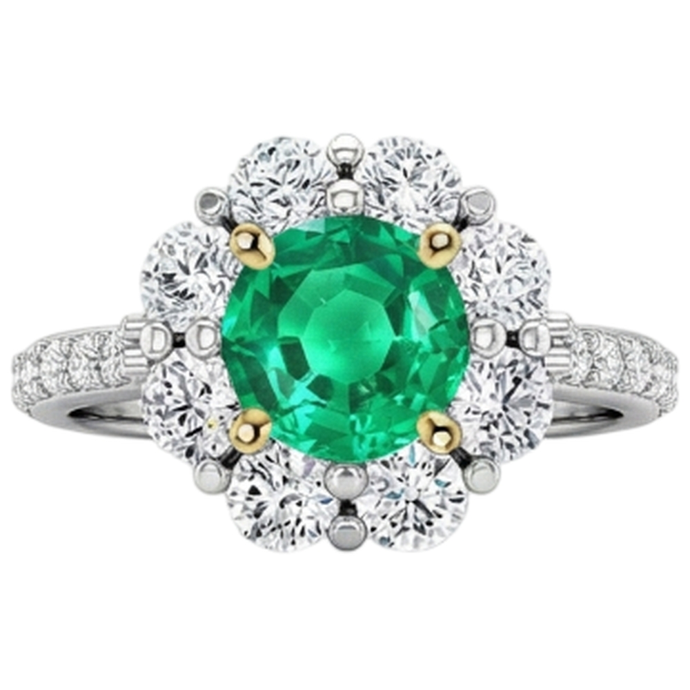 Natural Real ( Not Lab Grown ) Gold Wedding Ring Green Emerald GIA Halo Ladies Jewelry