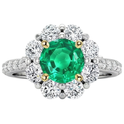 Natural Real ( Not Lab Grown ) Gold Wedding Ring Green Emerald GIA Halo Ladies Jewelry