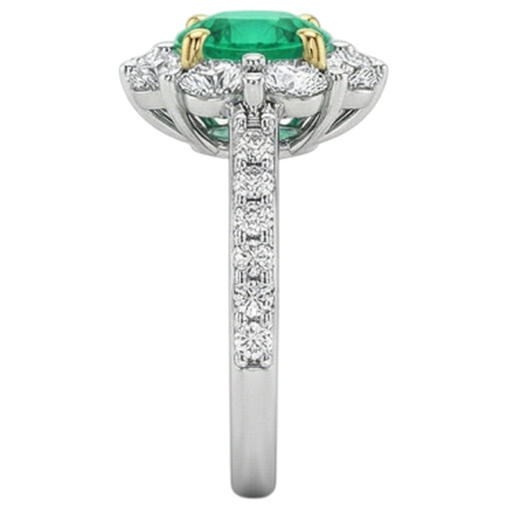 Natural Real ( Not Lab Grown ) Gold Wedding Ring Green Emerald GIA Halo Ladies Jewelry