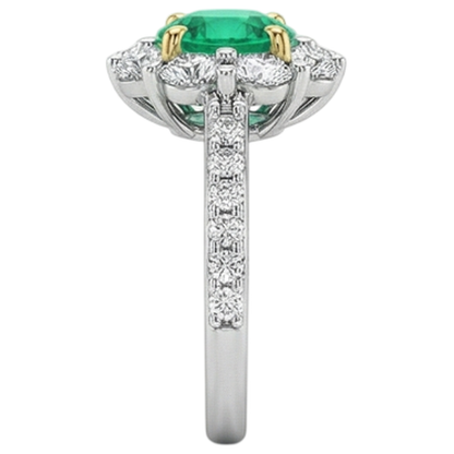 Natural Real ( Not Lab Grown ) Gold Wedding Ring Green Emerald GIA Halo Ladies Jewelry