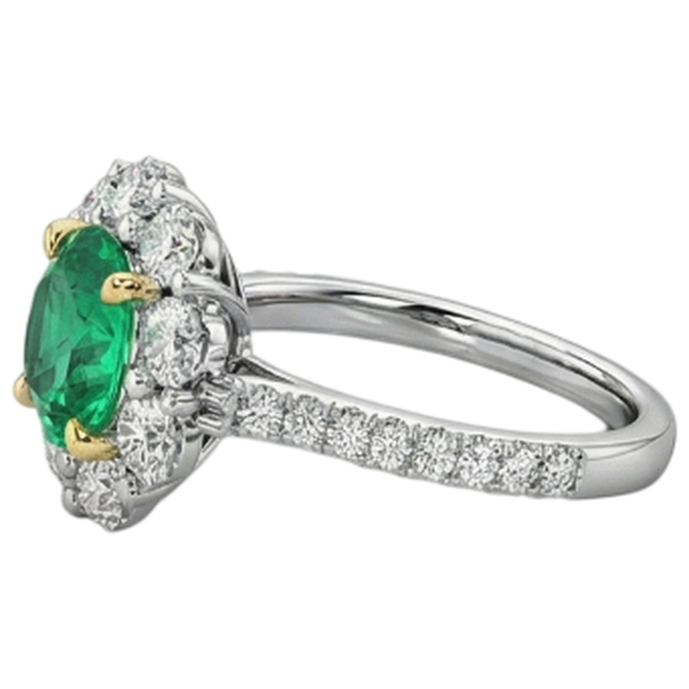Natural Real ( Not Lab Grown ) Gold Wedding Ring Green Emerald GIA Halo Ladies Jewelry