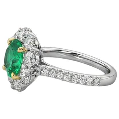 Natural Real ( Not Lab Grown ) Gold Wedding Ring Green Emerald GIA Halo Ladies Jewelry