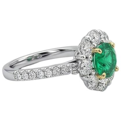 Natural Real ( Not Lab Grown ) Gold Wedding Ring Green Emerald GIA Halo Ladies Jewelry