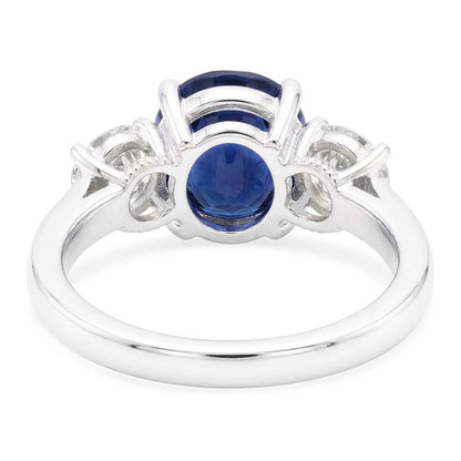 Gold Wedding Ring Round Natural Earth Mined Diamond & Ceylon Sapphire 3 Stone 3 Carats