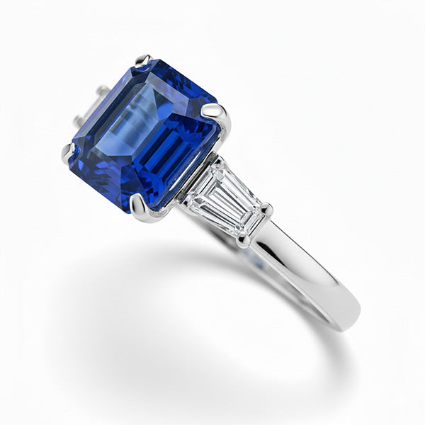 natural emerald sapphire 3ct ring on white background