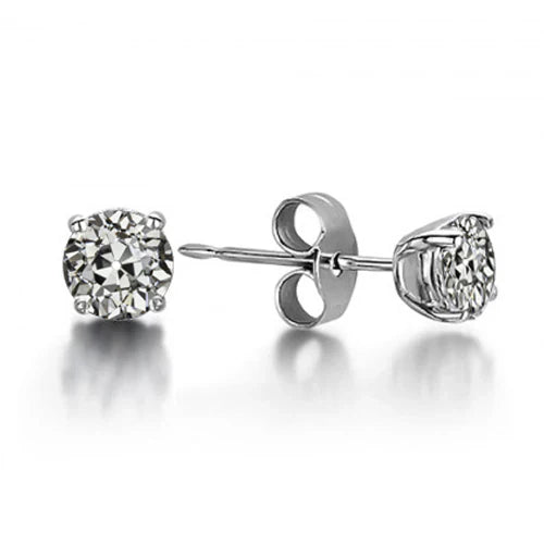 Gold Earrings Old Round Miner 2 Carats Earth Mined Diamond White