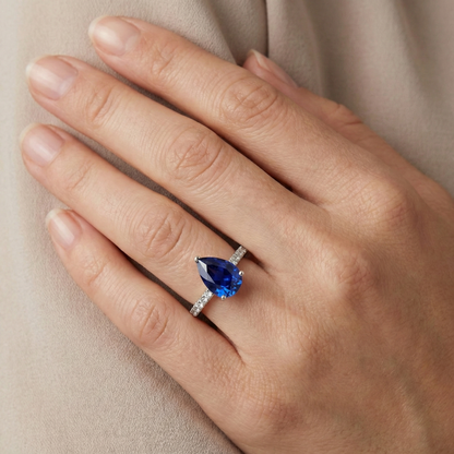 Gold Gemstone Ring Blue Sapphire With Natural Earth Mined Diamond Accents 4 Carats