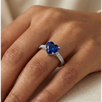 Gold Natural Earth Mined Diamond Ring Heart Shaped Blue Sapphire Gemstone 5 Carats