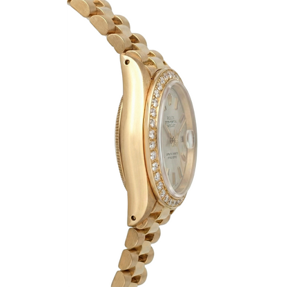 Gold Presidential Rolex Watch White Stick Dial Diamond Bezel Dj