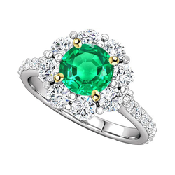 Natural Real ( Not Lab Grown ) Gold Wedding Ring Green Emerald GIA Halo Ladies Jewelry