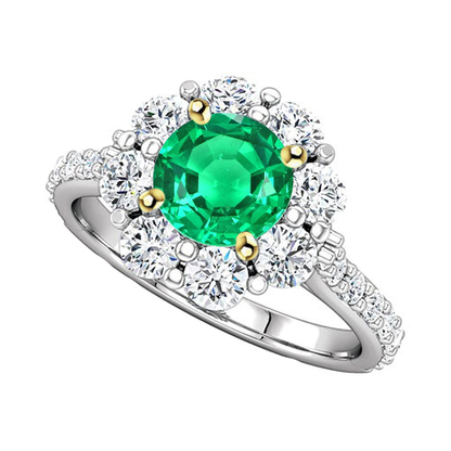 Gold Wedding Ring Green Emerald Halo Ladies Jewelry