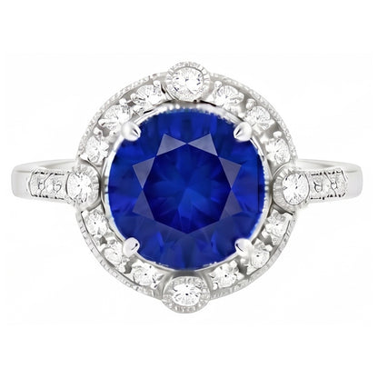 Gorgeous 5.61 Carats Sri Lanka Sapphire Round And Natural Earth Mined Diamond Gold Ring