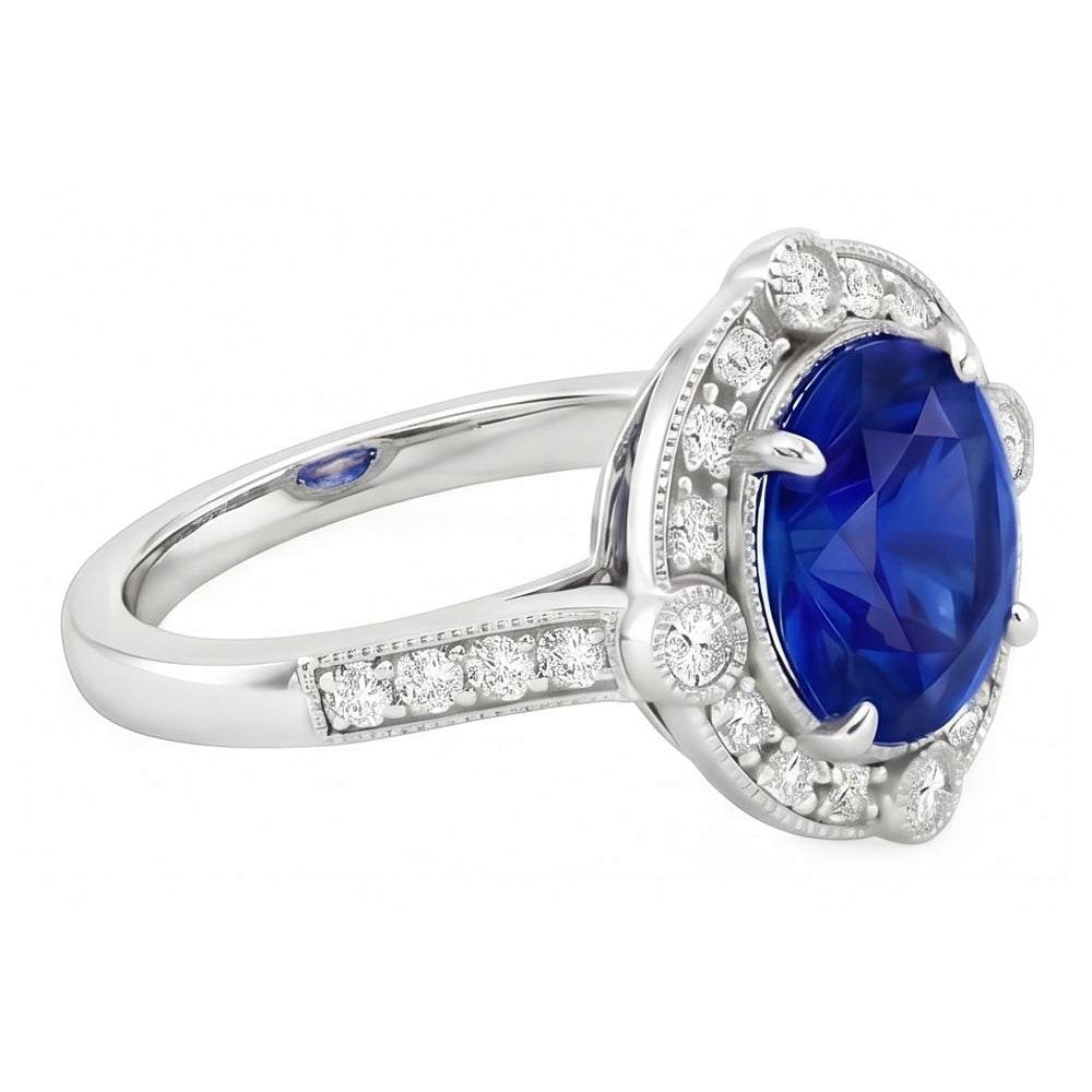 Gorgeous 5.61 Carats Sri Lanka Sapphire Round And Natural Earth Mined Diamond Gold Ring