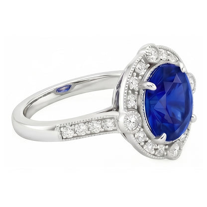 Gorgeous 5.61 Carats Sri Lanka Sapphire Round And Natural Earth Mined Diamond Gold Ring