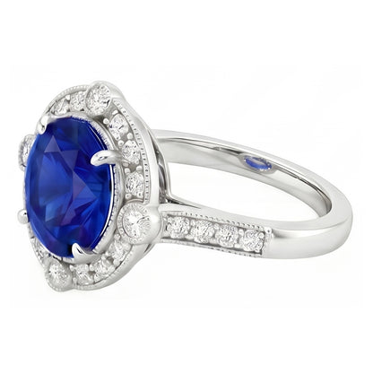 Gorgeous 5.61 Carats Sri Lanka Sapphire Round And Natural Earth Mined Diamond Gold Ring
